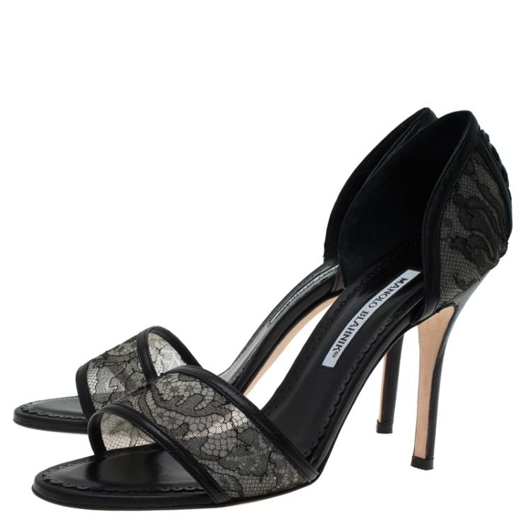 Pre Owned Manolo Blahnik Black Lace D'orsay Pumps Size 39