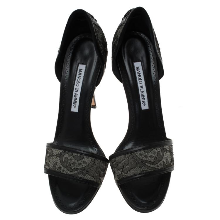 Pre Owned Manolo Blahnik Black Lace D'orsay Pumps Size 39