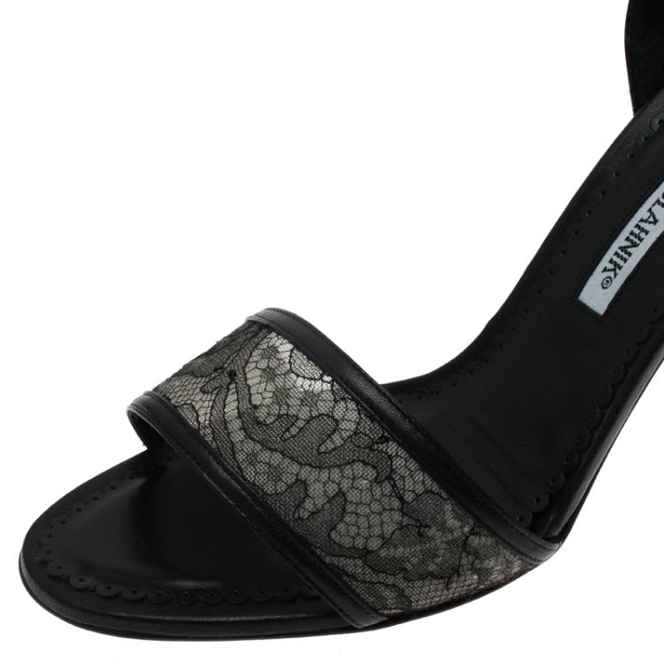 Pre Owned Manolo Blahnik Black Lace D'orsay Pumps Size 39