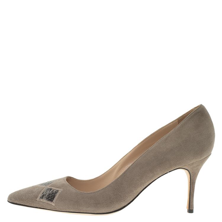 Pre Owned Manolo Blahnik Grey Suede Pointed Toe Pumps Size 40.5