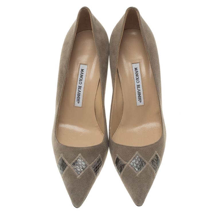 Pre Owned Manolo Blahnik Grey Suede Pointed Toe Pumps Size 40.5