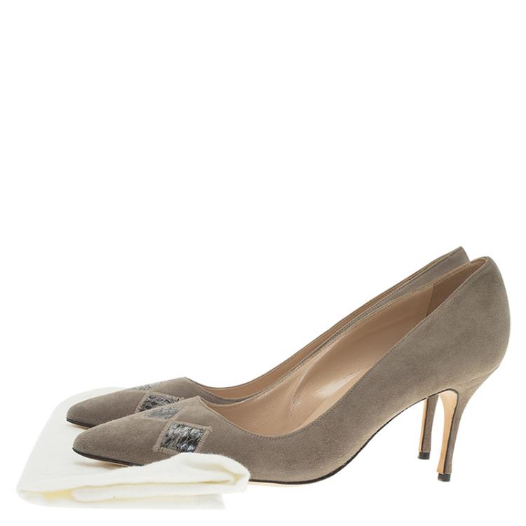 Pre Owned Manolo Blahnik Grey Suede Pointed Toe Pumps Size 40.5