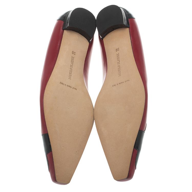 Pre Owned Manolo Blahnik Two Tone Leather Adra Ballet Flats Size 39