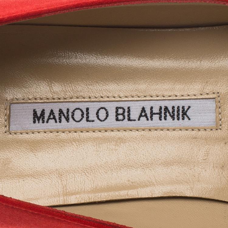 Pre Owned Manolo Blahnik Red Satin Hangisi Ballet Flats Size 40.5