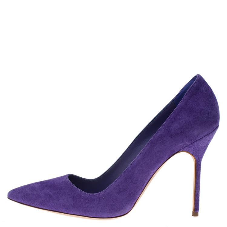 Pre Owned Manolo Blahnik Purple Suede BB Pointed Pumps Size 39