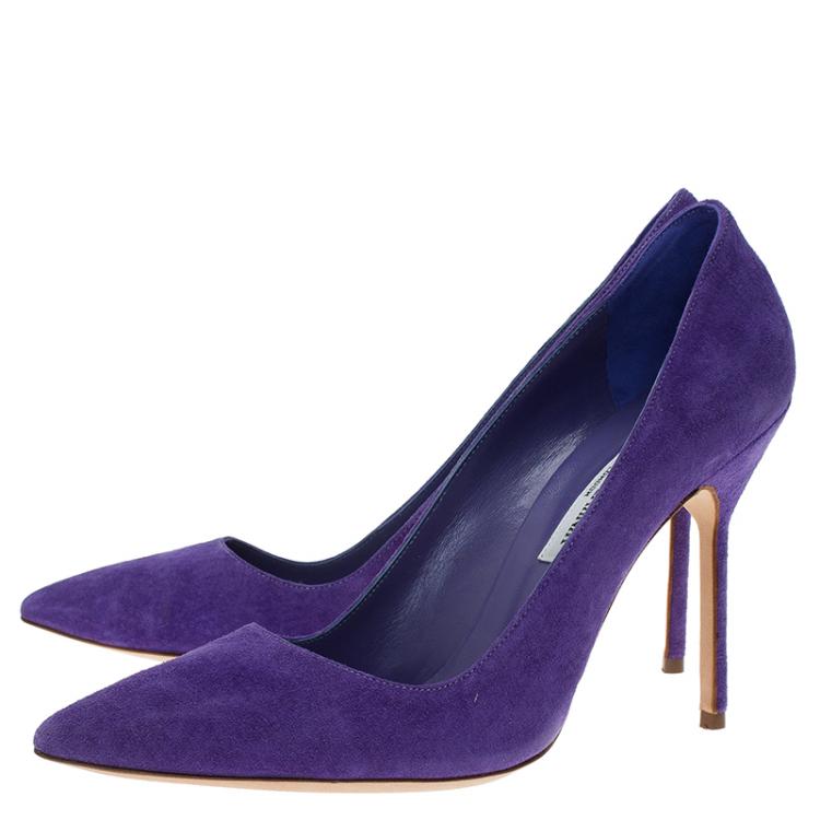 Pre Owned Manolo Blahnik Purple Suede BB Pointed Pumps Size 39