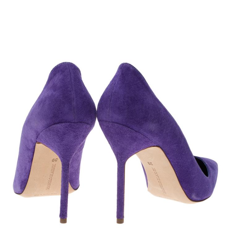 Pre Owned Manolo Blahnik Purple Suede BB Pointed Pumps Size 39