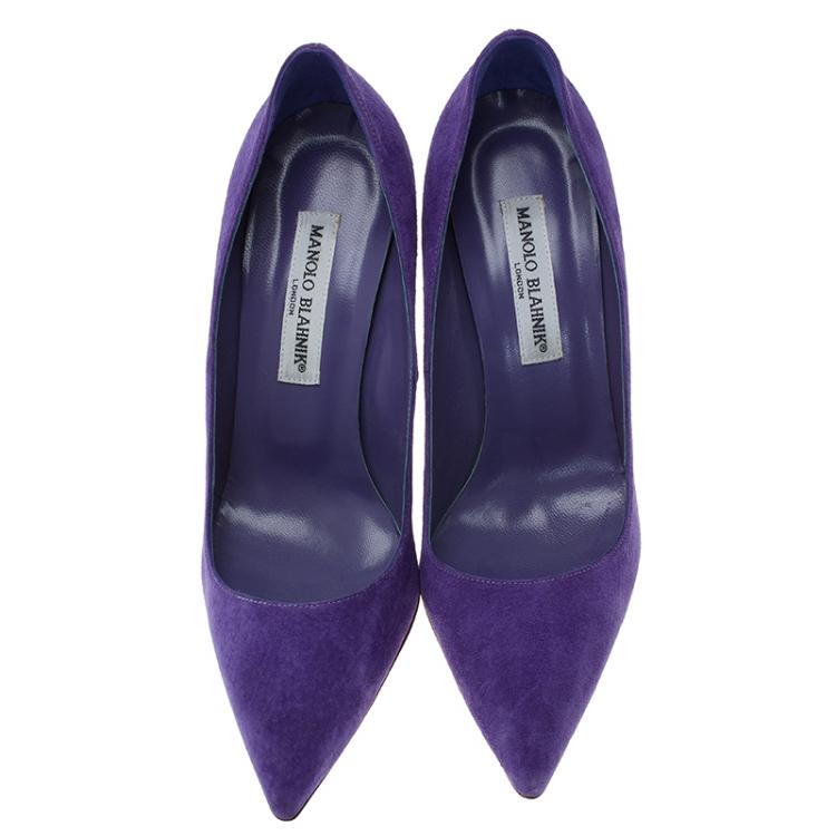Pre Owned Manolo Blahnik Purple Suede BB Pointed Pumps Size 39