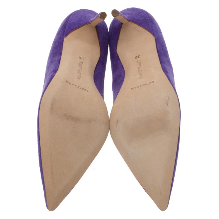 Pre Owned Manolo Blahnik Purple Suede BB Pointed Pumps Size 39