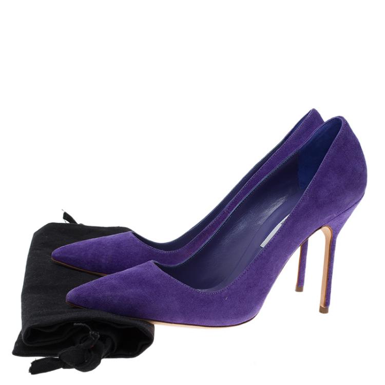 Pre Owned Manolo Blahnik Purple Suede BB Pointed Pumps Size 39
