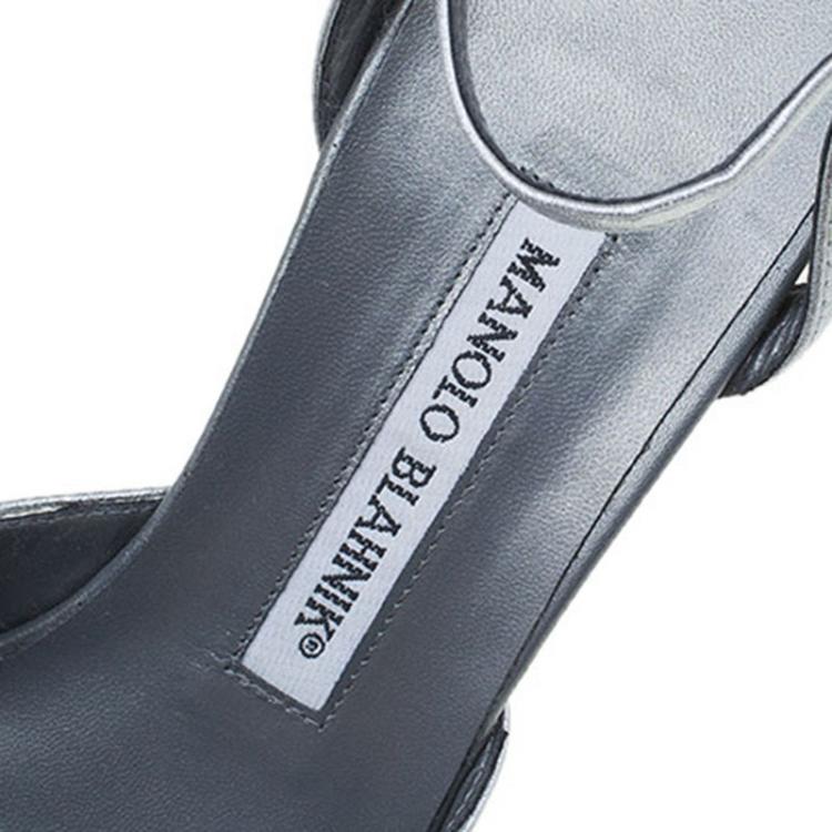 Pre Owned Manolo Blahnik Metallic Silver Ankle Strap Sandals Size 36