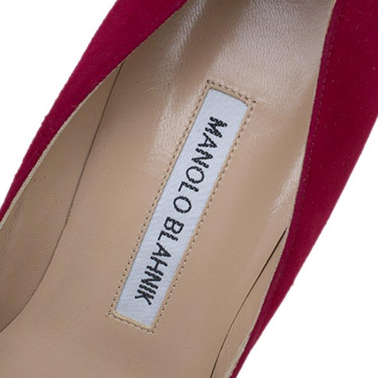 Pre Owned Manolo Blahnik Magenta and Grey Suede Arleti Frill Detail Pumps Size 37.5