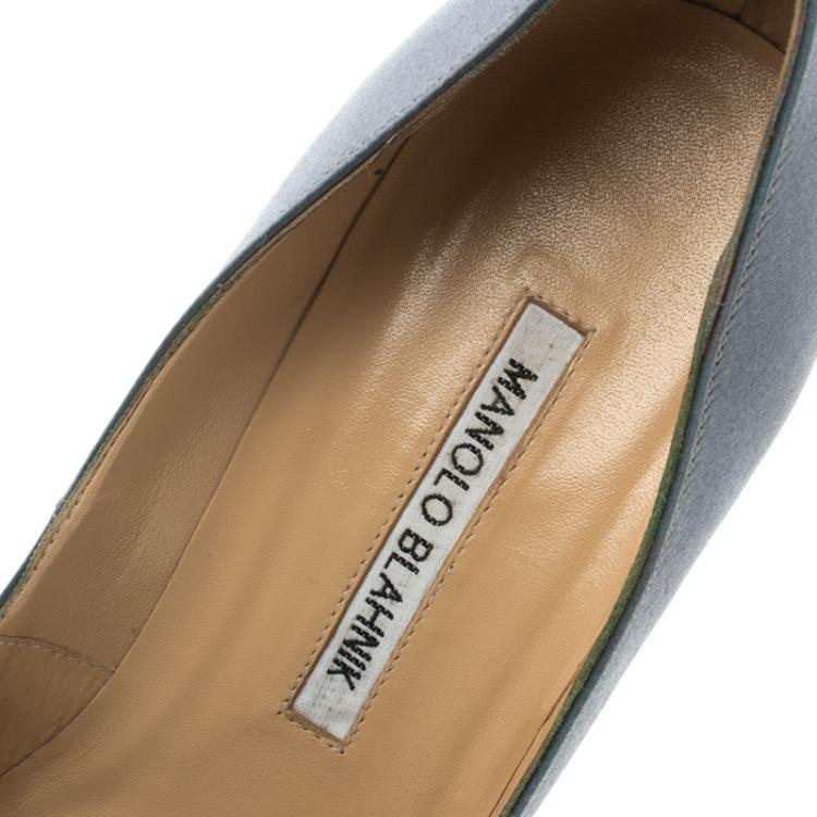 Pre Owned Manolo Blahnik Grey Satin Hangisi Embellished Pumps Size 39.5
