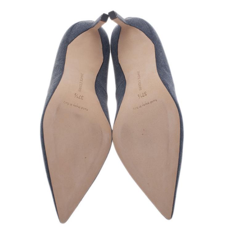 Pre Owned Manolo Blahnik Blue Denim BB Pumps Size 37.5