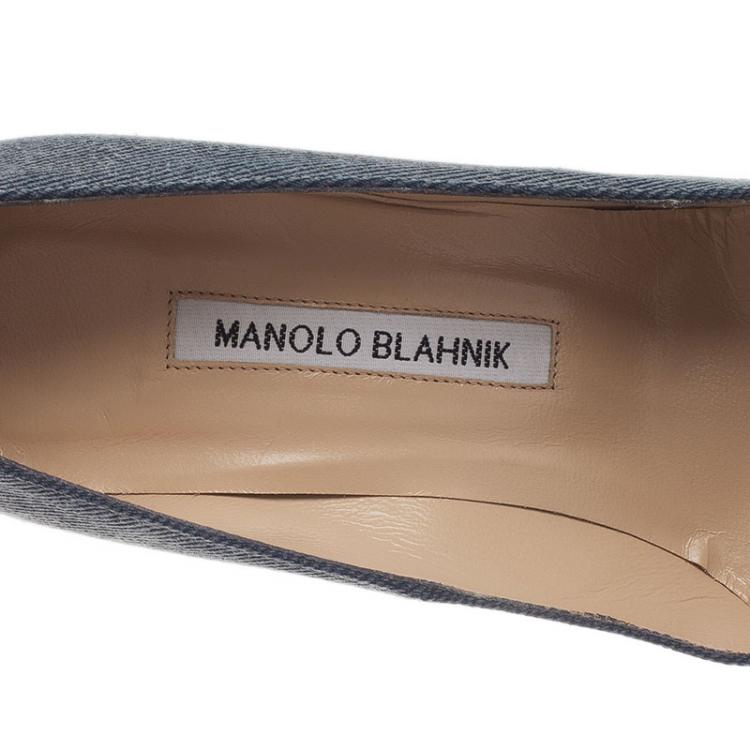 Pre Owned Manolo Blahnik Blue Denim BB Pumps Size 37.5
