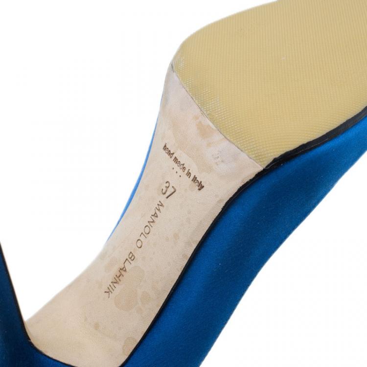 Pre Owned Manolo Blahnik Blue Satin Hangisi Embellished Pumps Size 37