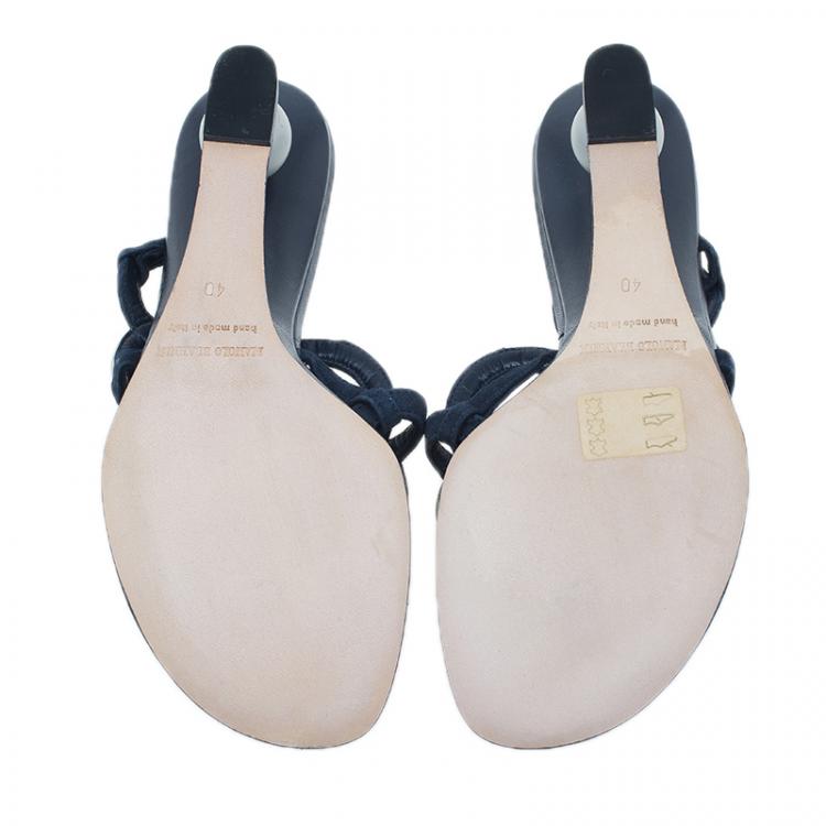 Pre Owned Manolo Blahnik Blue Leather Wedge Slides Size 40