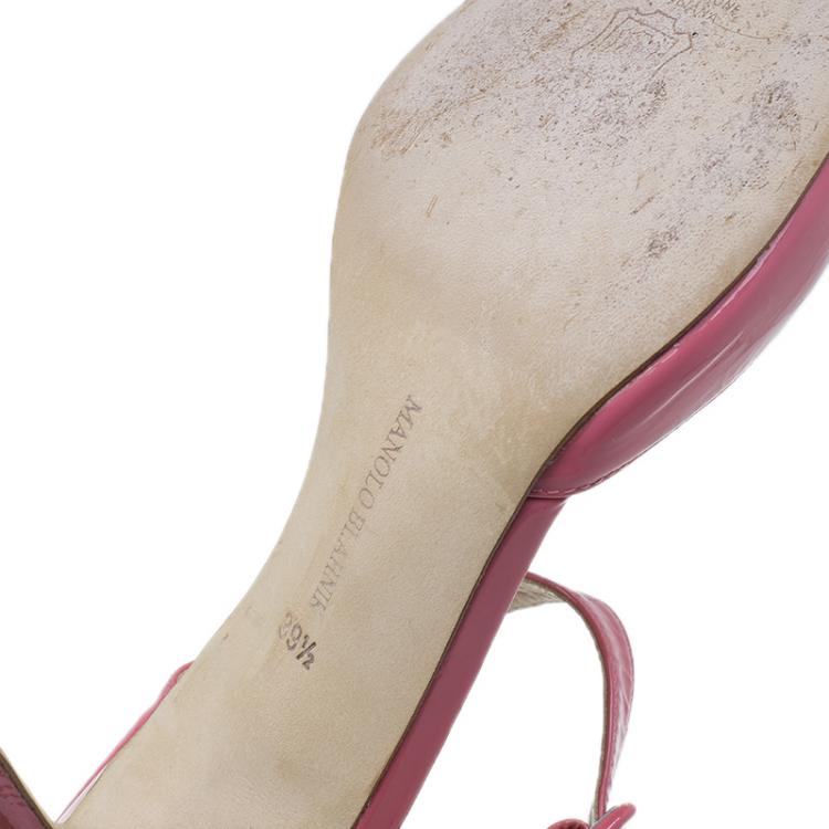 Pre Owned Manolo Blahnik Pink Patent Open Toe Mary Jane Pumps Size 39.5