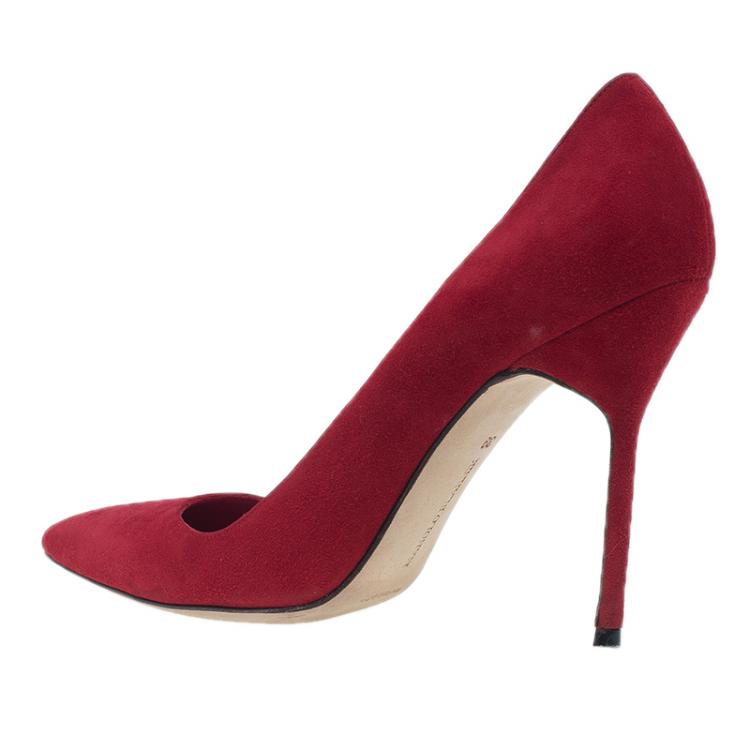 Pre Owned Manolo Blahnik Red Suede BB Pointed Toe Pumps Size 39