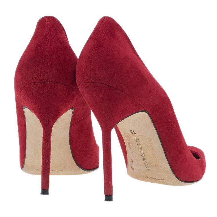 Pre Owned Manolo Blahnik Red Suede BB Pointed Toe Pumps Size 39