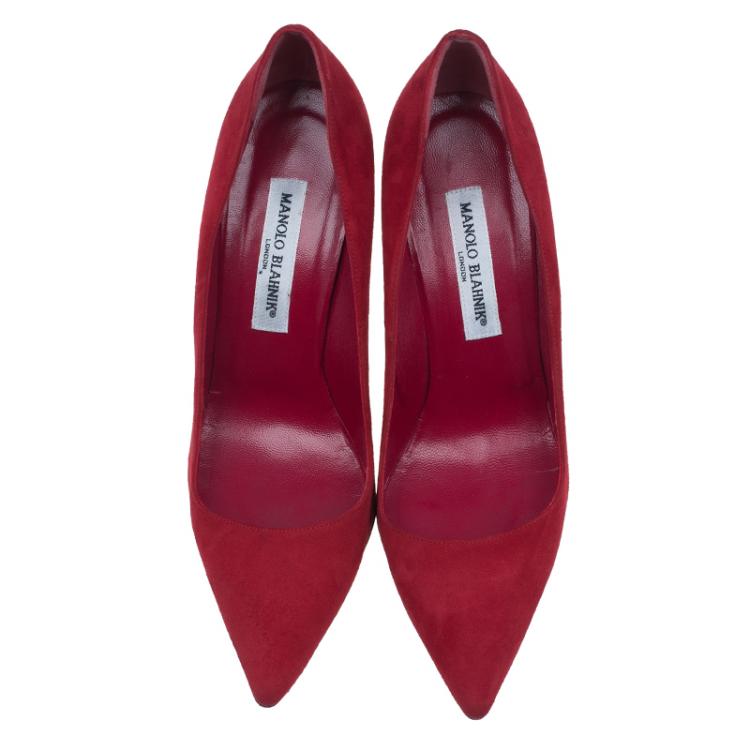 Pre Owned Manolo Blahnik Red Suede BB Pointed Toe Pumps Size 39
