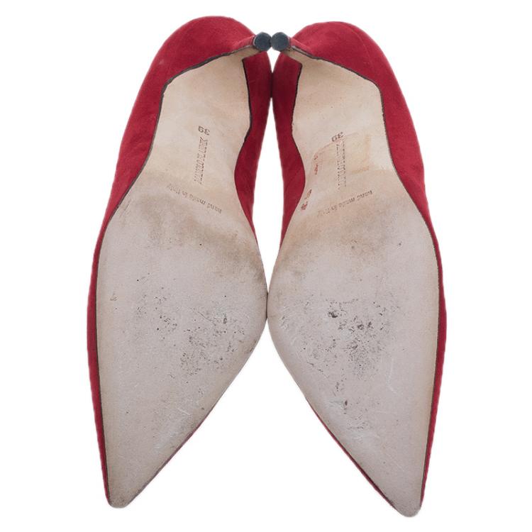 Pre Owned Manolo Blahnik Red Suede BB Pointed Toe Pumps Size 39
