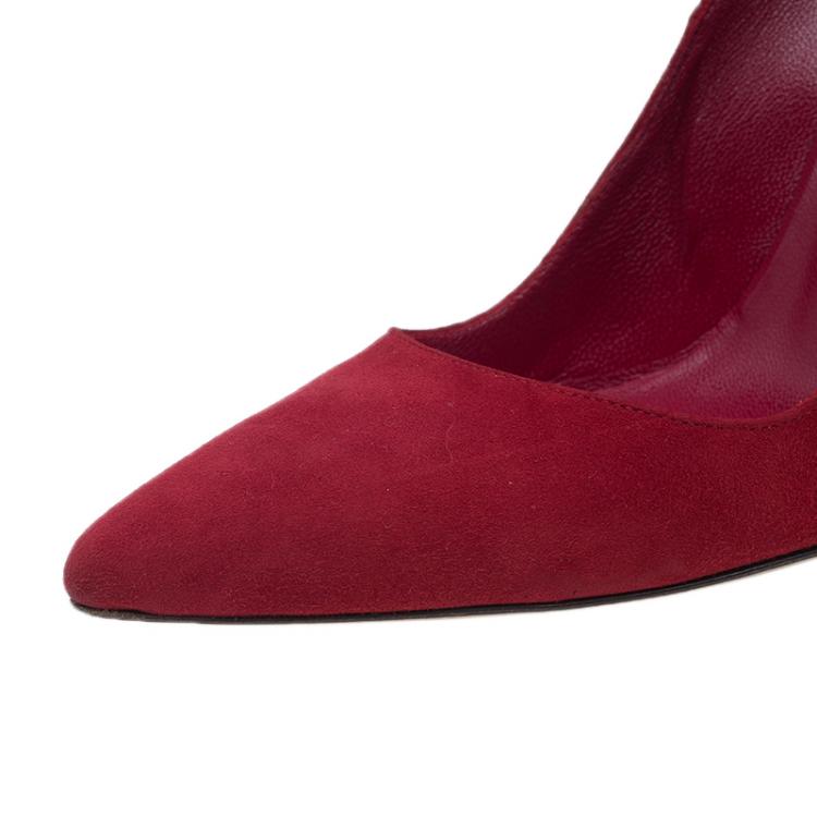 Pre Owned Manolo Blahnik Red Suede BB Pointed Toe Pumps Size 39
