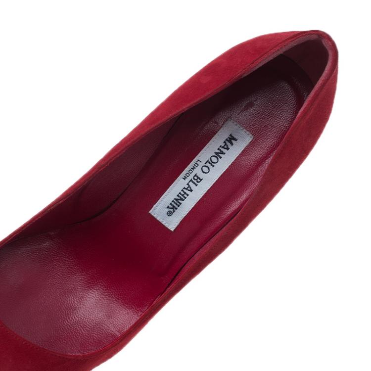 Pre Owned Manolo Blahnik Red Suede BB Pointed Toe Pumps Size 39