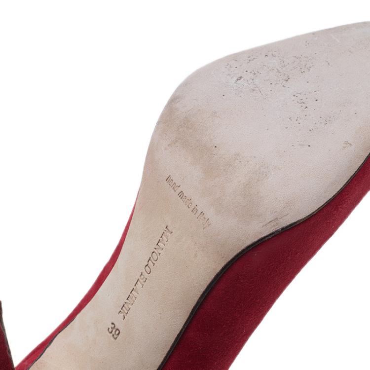Pre Owned Manolo Blahnik Red Suede BB Pointed Toe Pumps Size 39