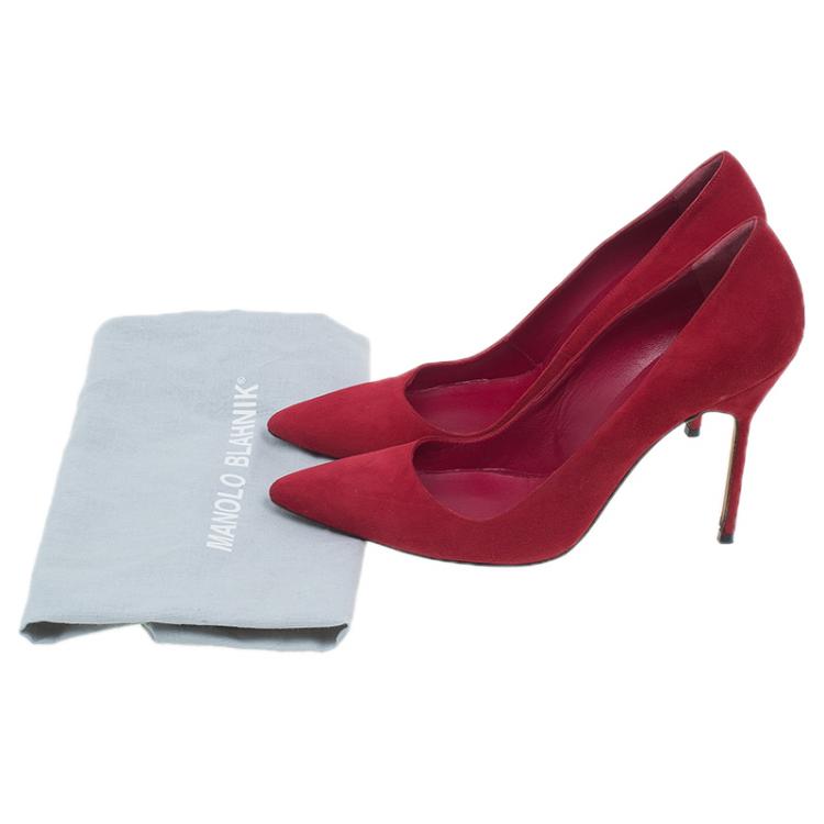 Pre Owned Manolo Blahnik Red Suede BB Pointed Toe Pumps Size 39