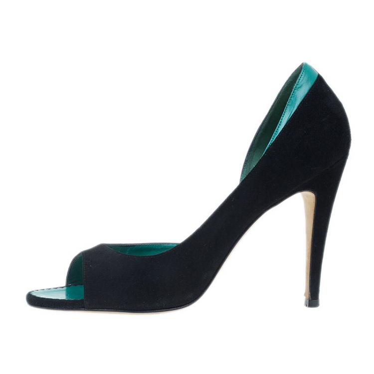 Pre Owned Manolo Blahnik Black Suede Open Toe Pumps Size 36