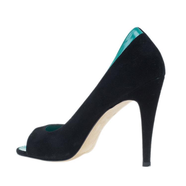 Pre Owned Manolo Blahnik Black Suede Open Toe Pumps Size 36