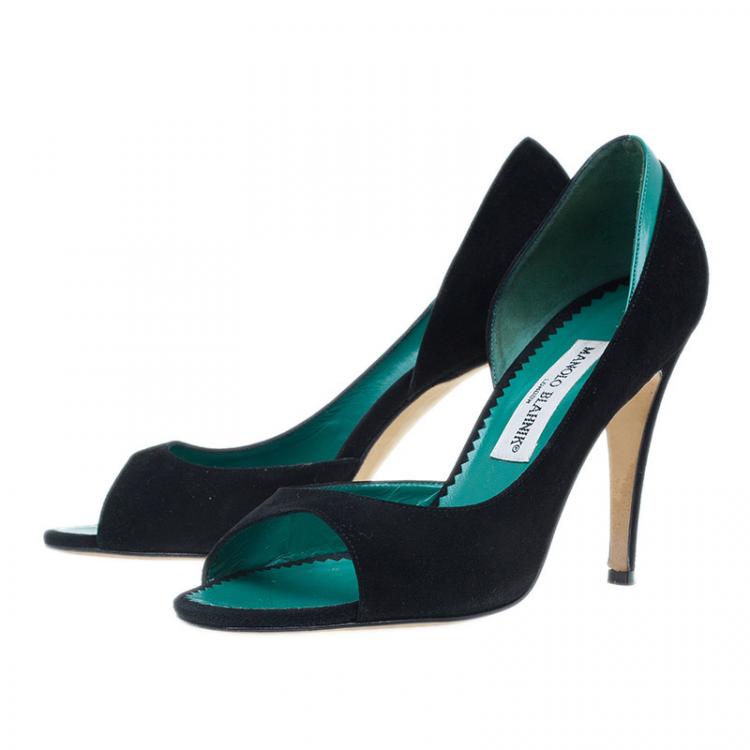 Pre Owned Manolo Blahnik Black Suede Open Toe Pumps Size 36