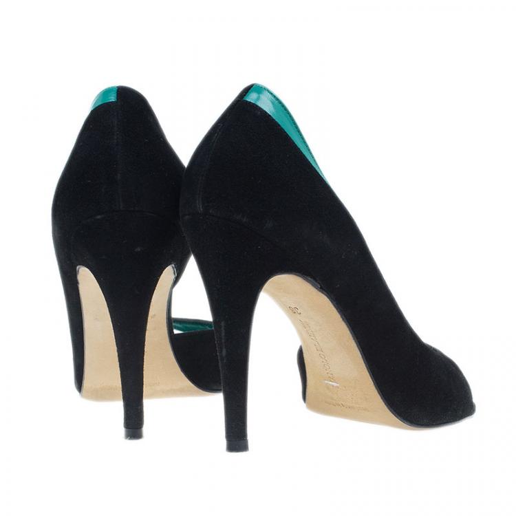 Pre Owned Manolo Blahnik Black Suede Open Toe Pumps Size 36