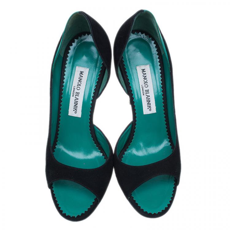 Pre Owned Manolo Blahnik Black Suede Open Toe Pumps Size 36