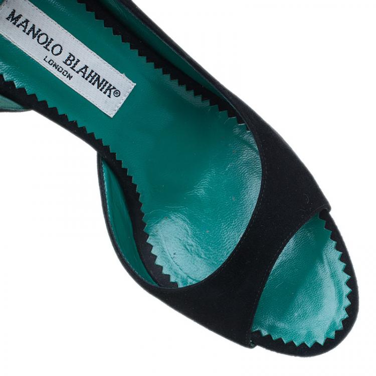 Pre Owned Manolo Blahnik Black Suede Open Toe Pumps Size 36