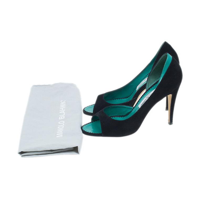 Pre Owned Manolo Blahnik Black Suede Open Toe Pumps Size 36