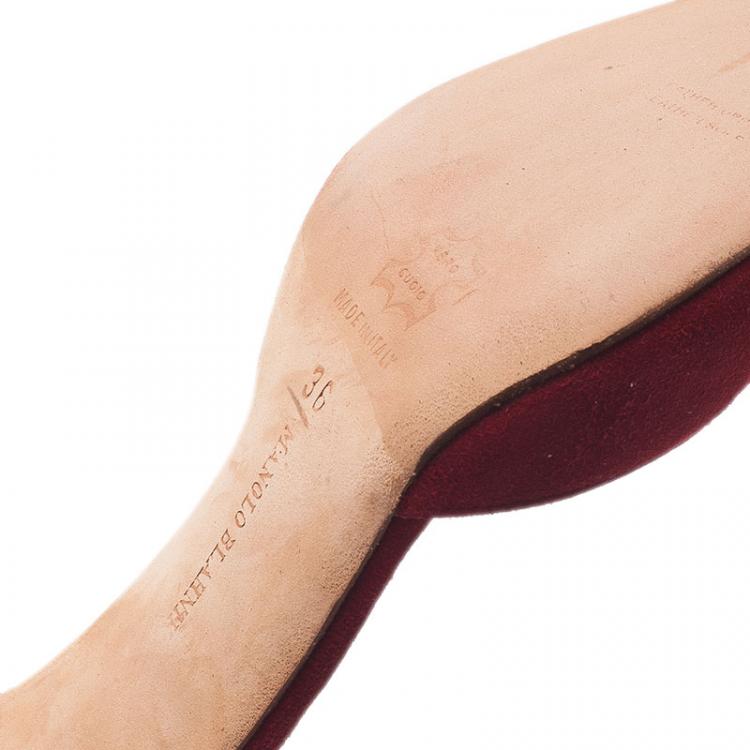 Pre Owned Manolo Blahnik Red Suede Ankle Wrap Sandals Size 36