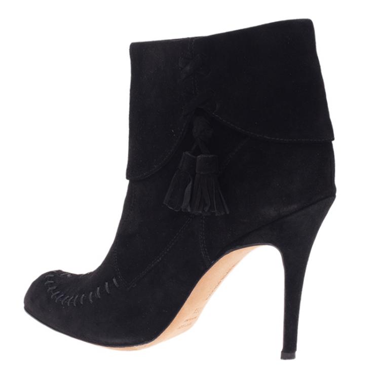 Pre Owned Manolo Blahnik Black Suede Indbo Ankle Boots Size 39.5