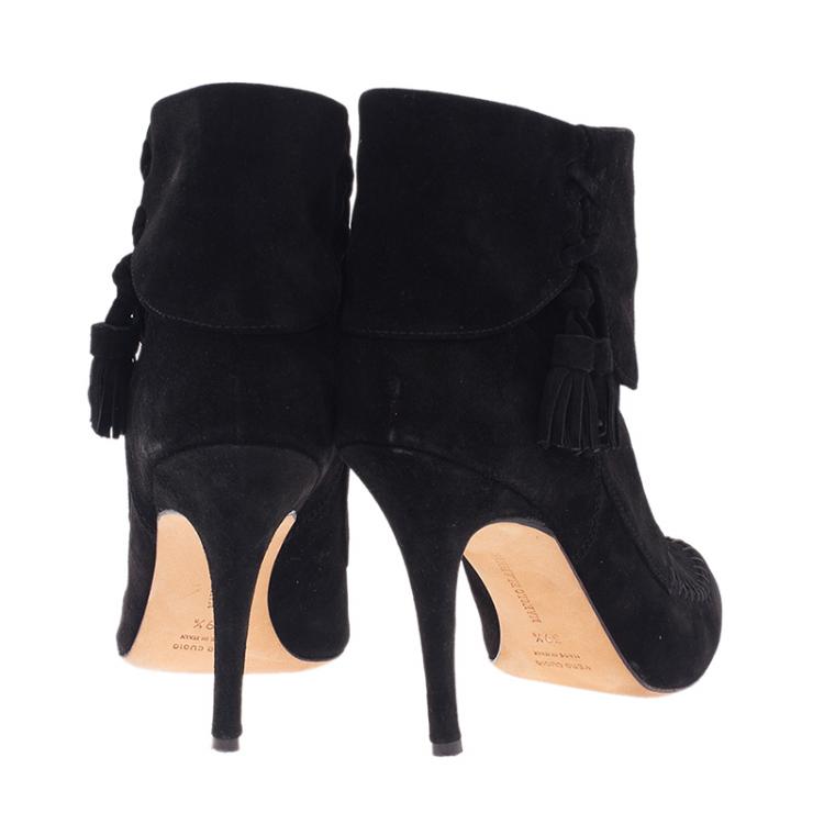 Pre Owned Manolo Blahnik Black Suede Indbo Ankle Boots Size 39.5