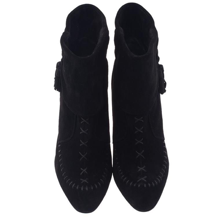 Pre Owned Manolo Blahnik Black Suede Indbo Ankle Boots Size 39.5