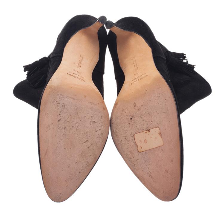 Pre Owned Manolo Blahnik Black Suede Indbo Ankle Boots Size 39.5