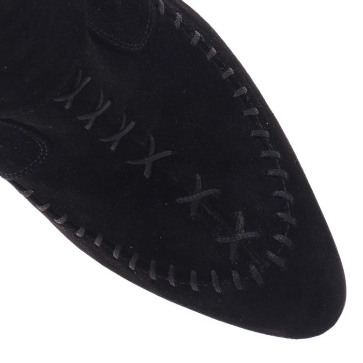 Pre Owned Manolo Blahnik Black Suede Indbo Ankle Boots Size 39.5