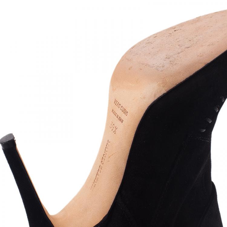 Pre Owned Manolo Blahnik Black Suede Indbo Ankle Boots Size 39.5