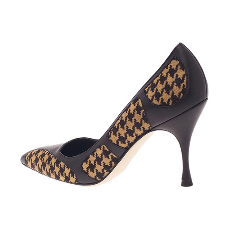 Pre Owned Manolo Blahnik Beige Vector Pattern Pony Hair Pumps Size 38
