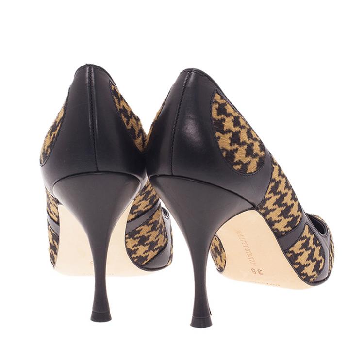 Pre Owned Manolo Blahnik Beige Vector Pattern Pony Hair Pumps Size 38