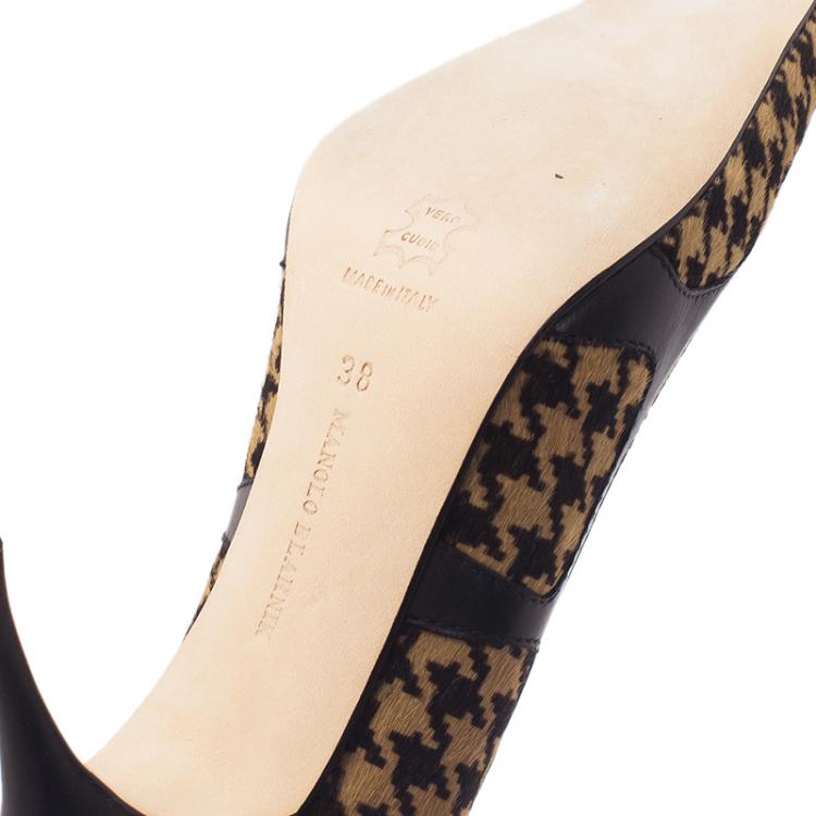 Pre Owned Manolo Blahnik Beige Vector Pattern Pony Hair Pumps Size 38