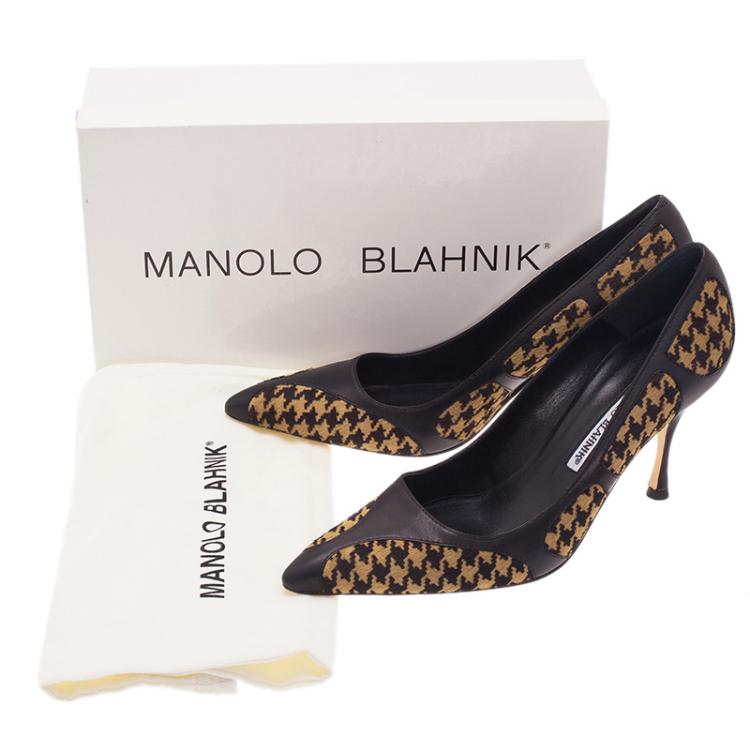 Pre Owned Manolo Blahnik Beige Vector Pattern Pony Hair Pumps Size 38