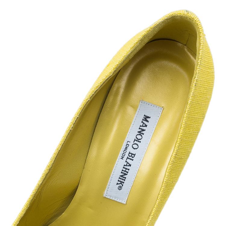 Pre Owned Manolo Blahnik Yellow Canvas Pointed Toe Pumps Size 41 