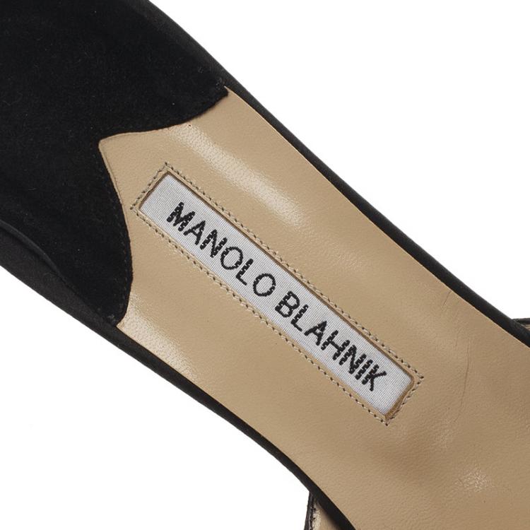 Pre Owned Manolo Blahnik Black Satin Hangisi Mules Size 40.5